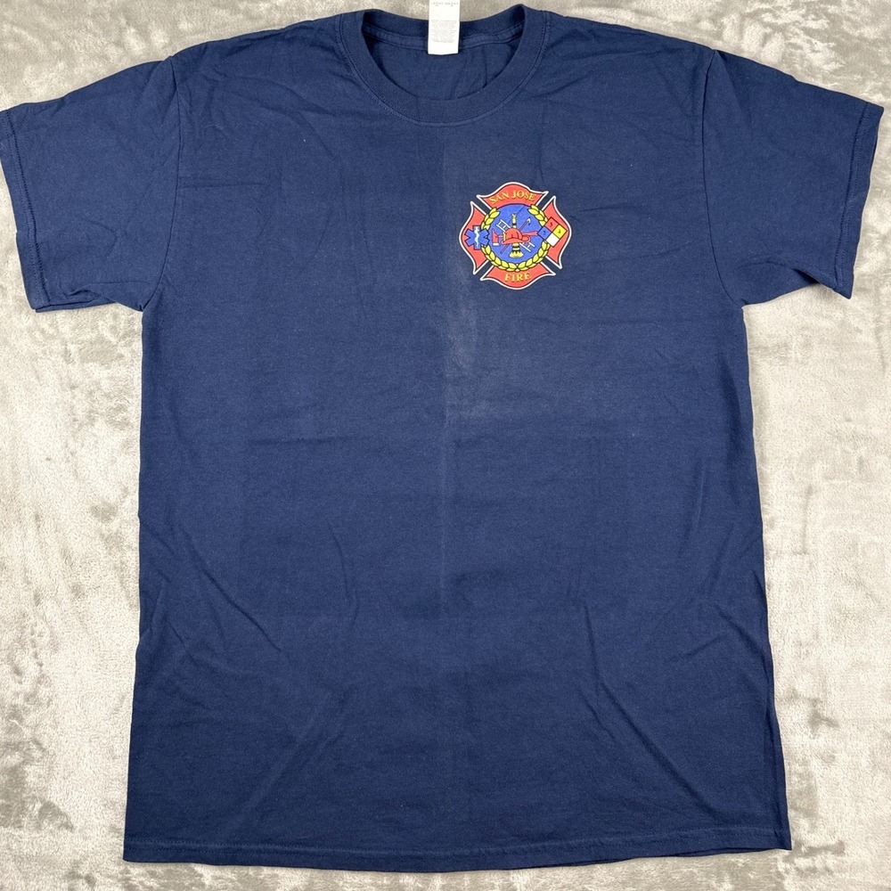 Gildan San Jose Fire Dept Navy Blue Graphic T-Shirt‎ Mens Large Station 8 SJFD